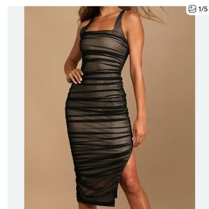 NWT Lulu's Black tan Sheer Midi Dress